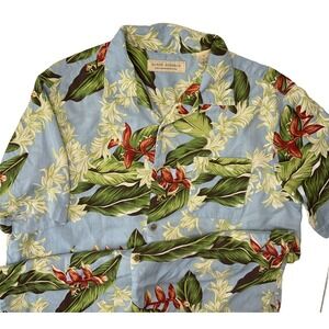 Island Republic Shirt Hawaiian Camp 100% Silk Short Sleeve Floral Tropical Sz XL